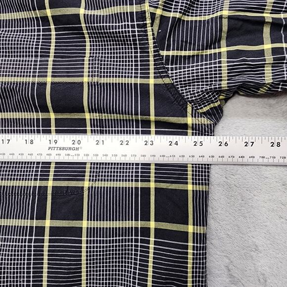 Cinch Shirt Mens XL Black White Yellow Plaid Long Sleeve Flip Cuff Button Down - Picture 10 of 12
